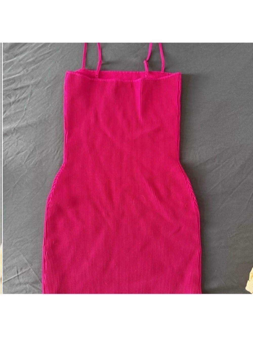 Wilfred Hot Pink Ribbed Mini Dress with Spaghetti Straps - Picture 2 of 5